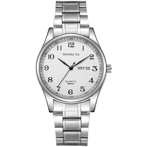 Quartz Watch Alloy Case Stainless Steel Leather Strap Date Day Display Arabic Numerals Business Casual For Men Women