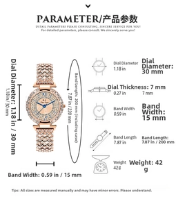 Guida alle taglie per orologio al quarzo lusso oro rosa con quadrante da 30mm