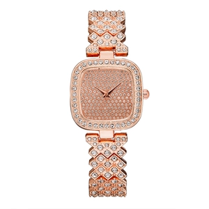 Alloy Rhinestone Square Ladies Quartz Watch With Glass Mirror Stainless Steel Clasp Elegant Women Analog Wristwatch Gift