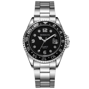 Men Quartz Watch Alloy Steel Strap Luminous Hands Date Calendar Rotating Bezel Business Fashion Classic Wristwatch