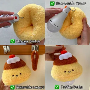 Cartoon pudding plush hanging night light with removable cover and LED button switch