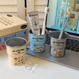Stackable stainless steel puppy cups with cartoon prints for bathroom and home use