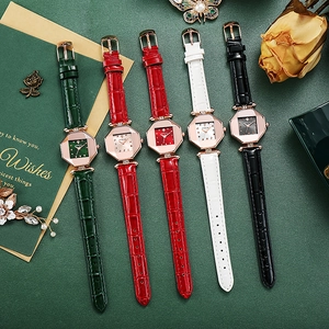 Chic women's watch set featuring octagonal rose gold cases and leather straps in five colors