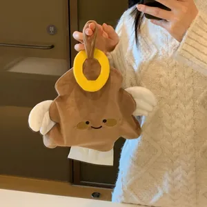 Creative plush poop emoji tissue holder with wings and yellow loop for hanging