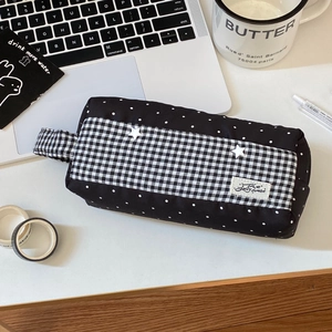 Trousse à pois et carreaux avec décor étoiles, grande capacité pour papeterie
