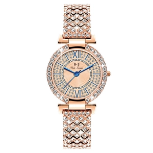Orologio donna di lusso oro rosa con cinturino in cristallo e quadrante rosa