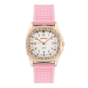 Silicone Alloy Rhinestone Women Quartz Watch And Bow Bracelet Fashion Octagonal Case Grid Dial Casual Wristwatch