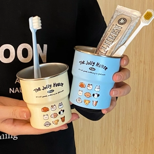 Cute cartoon puppy stainless steel mouthwash cups in light yellow and blue for couples