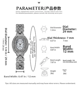 Specifiche dettagliate delle dimensioni per orologio da donna al quarzo con strass da 29mm
