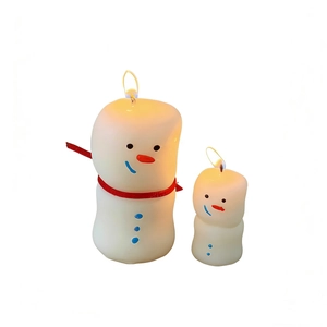 Cute snowman scented candle set with red scarves and blue buttons for Christmas decor
