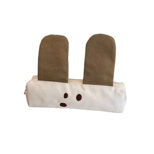 Cute large capacity canvas puppy pencil case for students with 3D ears and cartoon design
