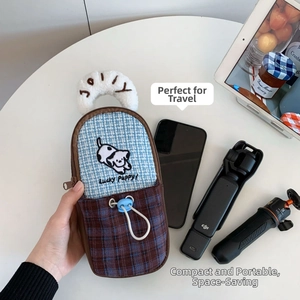 Blue plaid camera case with puppy embroidery for DJI Pocket 3 and small digital gadgets