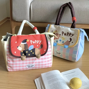 Insulated lunch bags with cute puppy prints and thickened handles for portable use