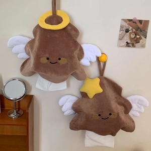 Creative hanging plush tissue bag in brown angel design with soft white wings