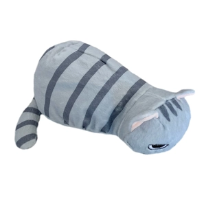 Astuccio a gatto grigio in peluche con espressione pigra e morbida consistenza