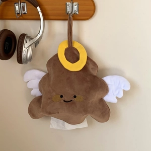 Hanging plush tissue holder with cartoon angel design and practical hanging strap