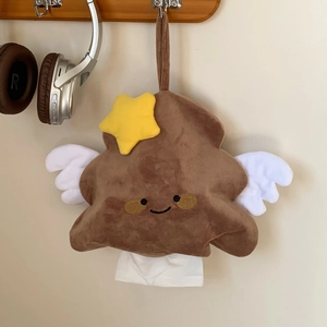 Hanging plush tissue holder featuring a brown cartoon character with white wings