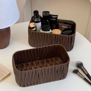 Retro Woven Storage Basket Desktop Organizer Bin Sundries Container PP Material Rectangular For Office Home Bathroom