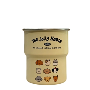 Cute cream stainless steel dog pattern mouthwash cup for couples with nine puppy icons