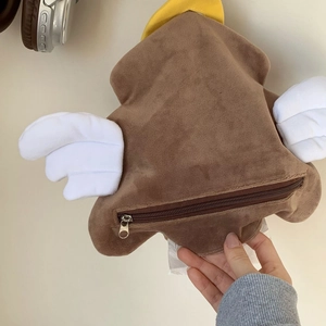 Hanging brown plush tissue box cover with cute cartoon character design and soft texture