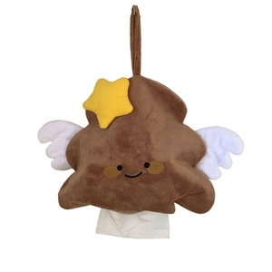 Creative plush hanging tissue box cover with star and wing design in brown