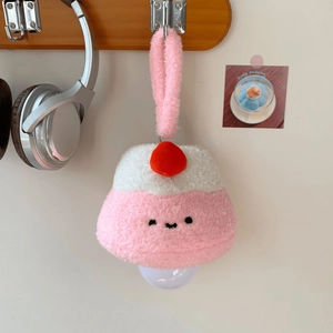 Hanging cartoon plush night light with pink soft fur and cute smiley face detail