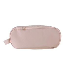 Minimalist light pink large capacity pencil case with double zipper and side handle