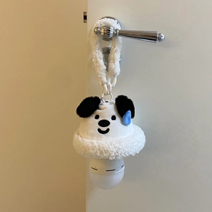 Cartoon dog plush hanging night light lamp in white with blue embroidery details