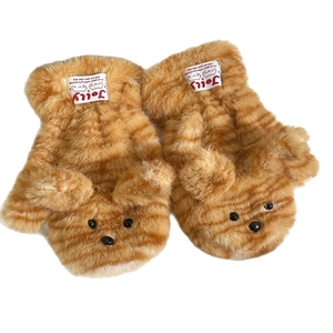 Plush tiger pattern mittens for women with fuzzy texture and cute animal design for winter