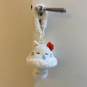 Hanging plush kitten night light with cute bow and glowing base for bedroom