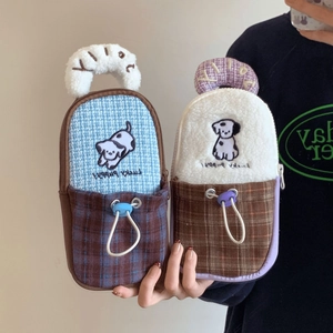 Cute Lucky Puppy plush carrying case for DJI Pocket 3 with waffle fabric and soft handle