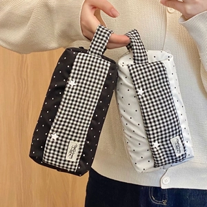 Trousse à crayons en toile à pois avec étoile, grande capacité pour fournitures scolaires