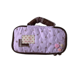 Purple quilted pencil case with heart stitching and stars for students high capacity