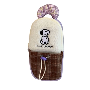 Cute Dalmations storage bag for DJI Pocket 3 with fuzzy fleece and purple handle