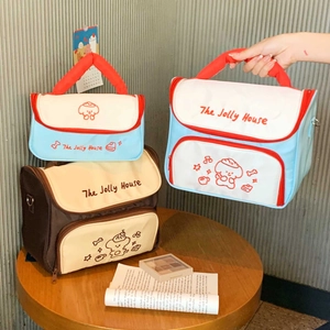 Large puppy cosmetic bag set with top handles and cartoon dog print for travel storage