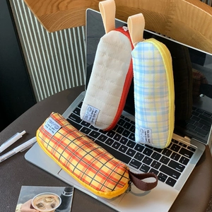Quilted plaid pencil case with large capacity and portable handle for students