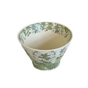 Minimalist lily of the valley ceramic cereal bowl with fresh green leaf and white flower patterns