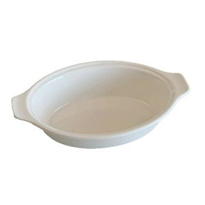 Minimalist white ceramic oval baking dish with double handles for salad and baked rice