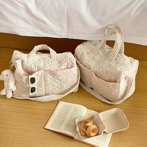 Quilted floral tote bags in two sizes with teddy charm and soft cotton texture