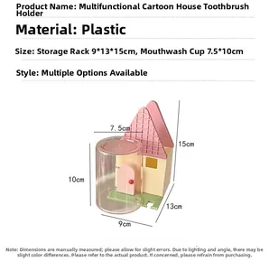 Dimensioni dettagliate del portaspazzolino a forma di casa e tazza in plastica