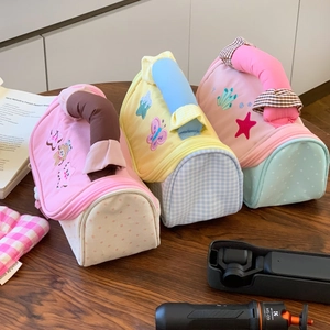 Three high-capacity aesthetic pencil cases with handles and cute animal embroidery