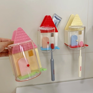 Portaspazzolini da parete a forma di casetta con bicchieri colorati e ganci