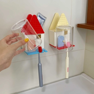 Portaspazzolino creativo a forma di casa a parete con tazza colorata e scomparto