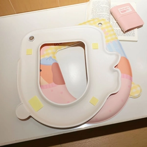 Cartoon dog print waterproof toilet seat cover with non-slip pads and hanging hole