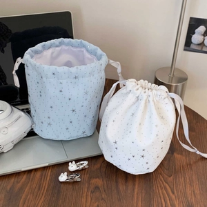 Star pattern drawstring bags in blue and white with cute rabbit head hair clips