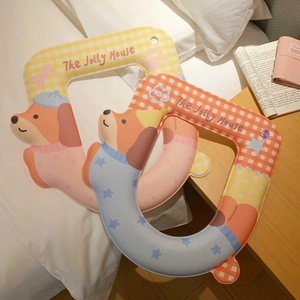 Waterproof U-shaped toilet seat cover with cartoon dog design and checkered pattern