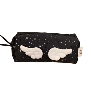 Black star pattern pencil case with 3D plush wings and large capacity storage bag
