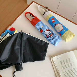 Manual folding sun umbrella with Hello Kitty cartoon zip cases for UV protection