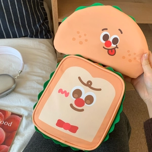Cute toast and taco makeup bag set with cartoon faces and green lettuce wave trim
