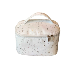 Star pattern makeup bag with large capacity, top handle and durable metal zippers